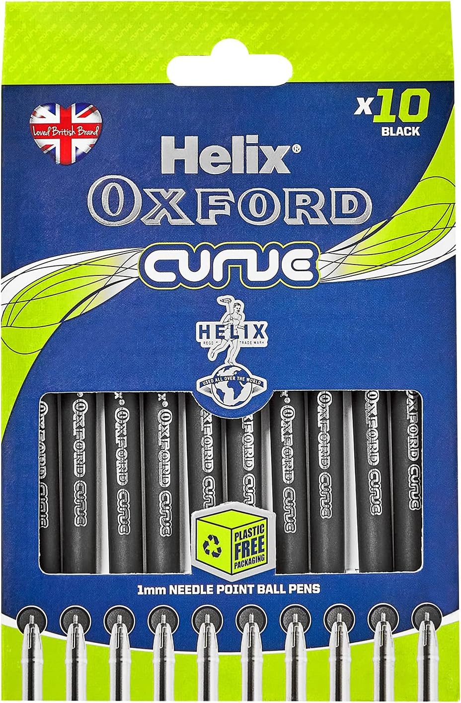 Set of 10 Oxford Writing Curve pens in black, featuring sleek design and smooth ink flow, ideal for writing and note-taking.
