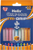 Set of 10 Oxford Writing Trigrip pens in assorted colors, featuring ergonomic grip and smooth ink flow.