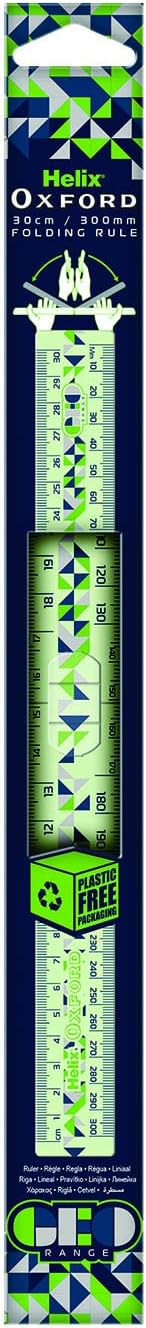 Green Oxford Geo Folding Rule ruler with measurement markings, flexible and portable for accurate measuring tasks.