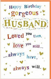 Paper Rose greeting card for husband's birthday featuring colorful rainbow design and "Happy Birthday Gorgeous" message.