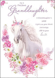 Paper Rose Precious Granddaughter birthday card featuring a colorful unicorn design, ideal for celebrating special occasions.