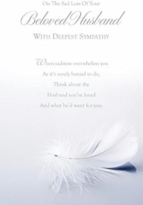 Paper Rose sympathy greeting card with simple heartfelt message for loss of a beloved husband, featuring a delicate paper rose design.