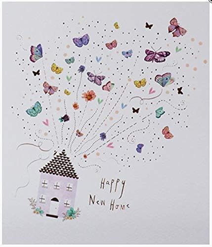 Paperlink New Home greetings card featuring an artistic house with floating butterflies and a foil finish, perfect for her.