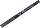 Pilot V5 Liquid Ink Rollerball pen with a 0.5 mm black tip, shown with a close-up of the pen tip and body.