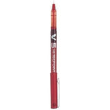 Red Pilot V5 Liquid Ink Rollerball pen with 0.5 mm tip, shown from a side view on a white background.