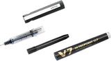 Pilot V7 Liquid Ink Rollerball pen with 0.7mm tip in black, featuring a sleek design and visible ink reservoir.