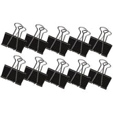 Pack of 10 black Q-Connect 16mm foldback clips, metal paper clips for organizing and securing documents or cables.