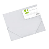 Q-Connect elasticated A4 folder with three flaps and clear cover for secure document storage.