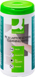 Q-Connect screen cleaning wet wipes for electronic screens, compact packaging, ideal for removing smudges and fingerprints.