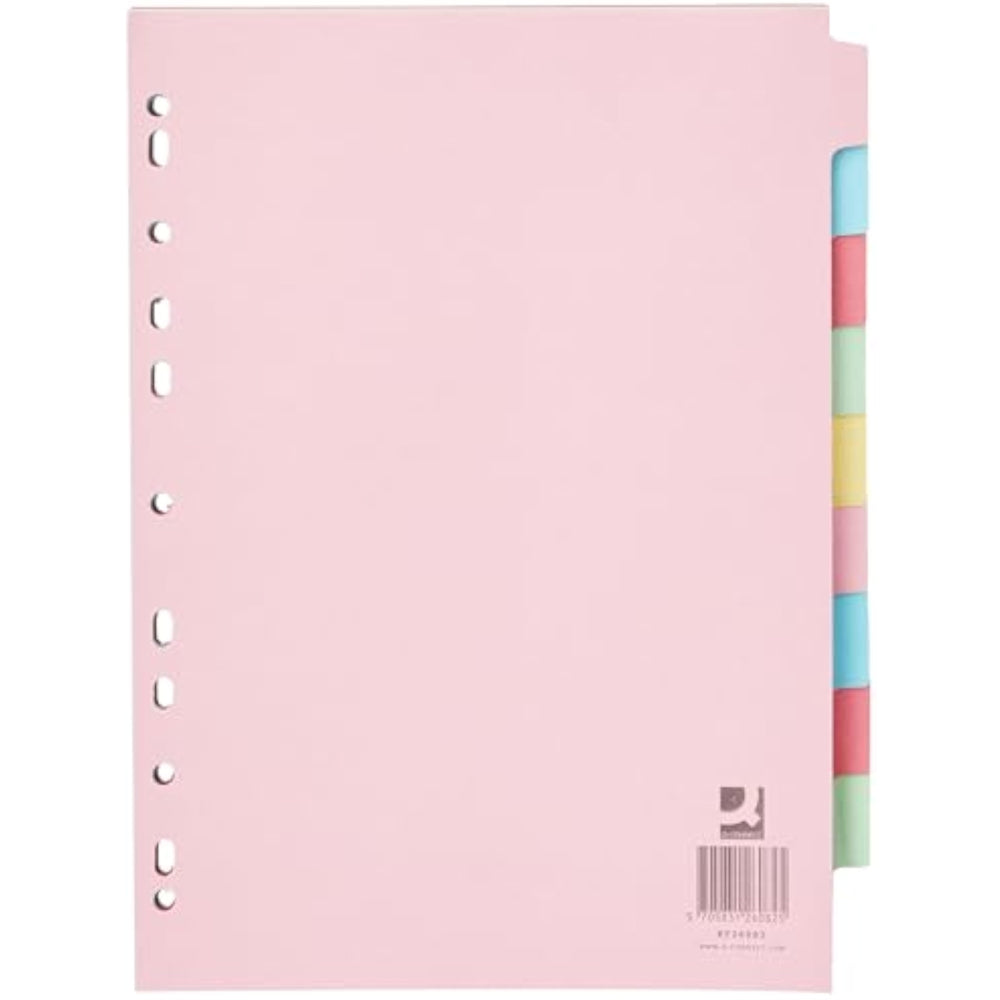 Q-Connect KF26082 A4 multi-punched subject divider with colored tabs for organizing documents in a file or folder.