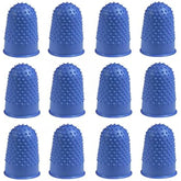 Blue Q-Connect Size 1 Thimblettes, pack of 12, designed for protective finger tips and light sewing tasks.