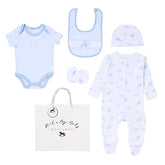 White and blue elephant 5-piece set by M N House Wholesale, featuring decorative porcelain figurines for home decor.