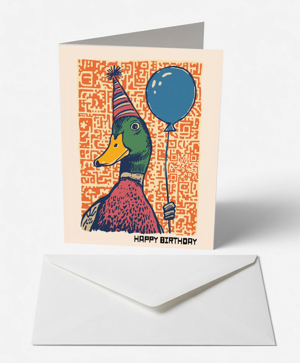 Scanimate | Birthday Card | Party Mallard & Balloon Design | Interactive QR Song | With Envelope | Happy Birthday Greeting Card | Her/Him