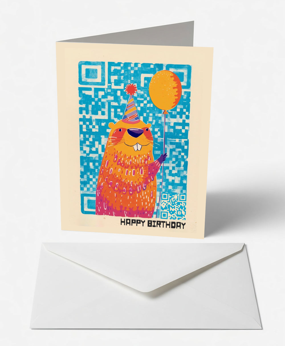 Scanimate | Birthday Card | Party Beaver Design | Interactive QR Song | With Envelope | Happy Birthday Greeting Card | Her/Him