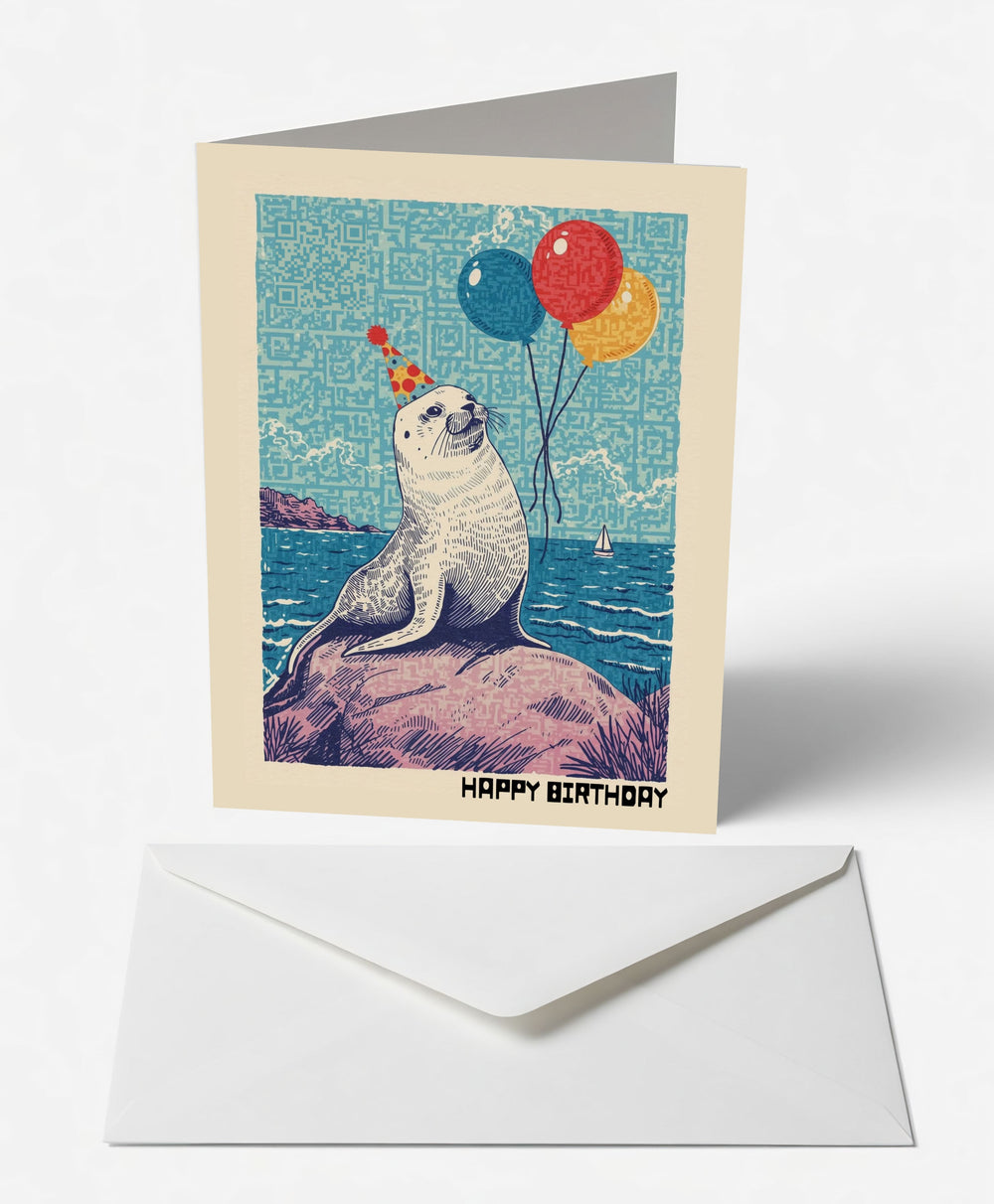 Scanimate | Birthday Card | Happy Seal Design | Interactive QR Song | With Envelope | Happy Birthday Greeting Card | Her/Him