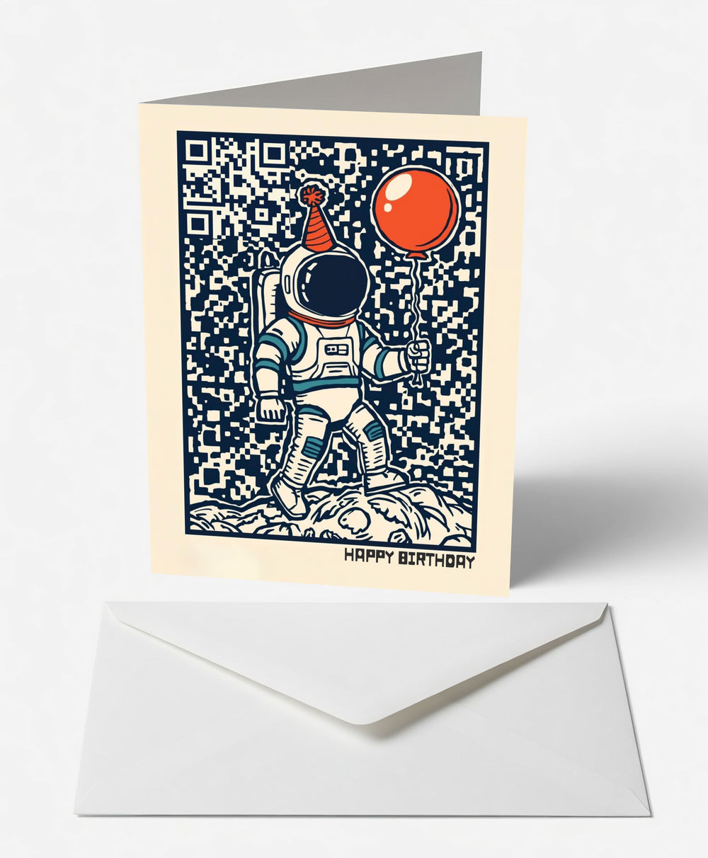 Scanimate | Birthday Card | Spacewalk Astronaut Design | Interactive QR Song | With Envelope | Happy Birthday Greeting Card | Her/Him