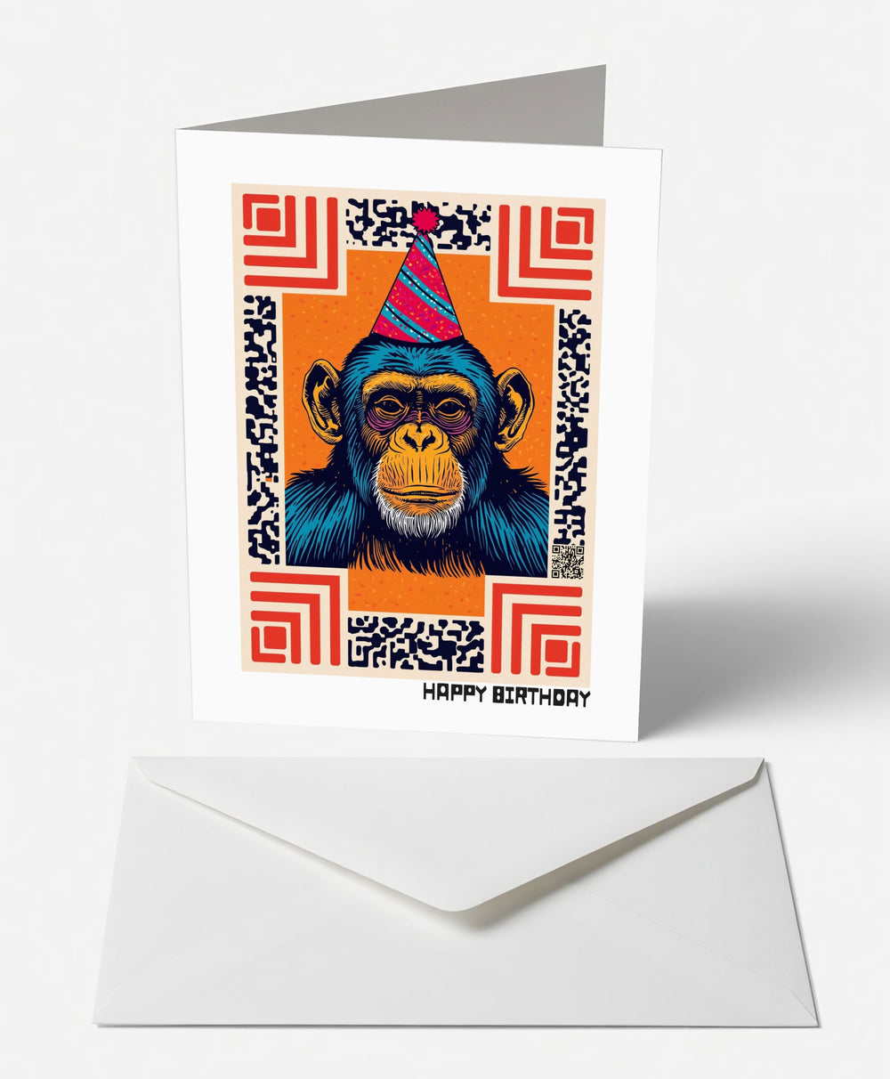Scanimate | Birthday Card | Party Chimp Design | Interactive QR Song | With Envelope | Happy Birthday Greeting Card | Her/Him