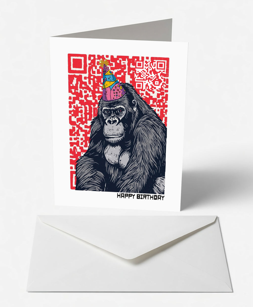 Scanimate | Birthday Card | Party Gorilla Design | Interactive QR Song | With Envelope | Happy Birthday Greeting Card | Him/Boys/Men