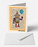 Scanimate | Birthday Card | Retro Robot & Balloon Design | Interactive QR Song | With Envelope | Happy Birthday Greeting Card | Kids/Her/Him