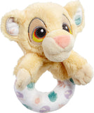 Rainbow Designs Disney Baby Lion King ring rattle toy, soft fabric with colorful Lion King character details for infants.