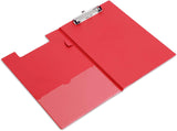 Red Rapesco A4+ foldover clipboard with clip mechanism, designed for secure paper organization and easy writing on the go.