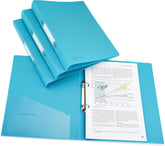 Four Rapesco A4 2-ring binders in aqua with antibacterial coating, 35mm spine for filing and storage.