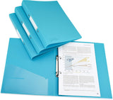 Four Rapesco A4 2-ring binders in aqua with antibacterial coating, 35mm spine for filing and storage.