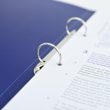 Blue Rapesco A4 2-ring binder with 35mm spine, antibacterial design, shown in a pack of four for filing and storage.