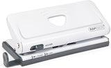 White Rapesco 1321 adjustable 6-hole diary punch for 10 sheets, suitable for hole punching in documents and binders.