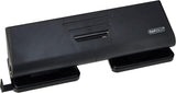 Rapesco 75-P 4-hole punch in black, designed for punching up to 16 sheets of paper, featuring a sturdy metal construction.