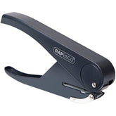 Rapesco Sole Single Hole Punch in black, designed for punching up to 23 sheets of paper, with a sturdy ergonomic handle.