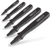 Set of five Rapesco 101 black staple removers with ergonomic handles for easy staple removal.