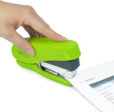 Green Rapesco Luna Less Effort Half-Strip Front-Loading Stapler with 2000 staples for easy, efficient stapling.