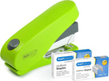 Rapesco Luna Less Effort Half-Strip Front-Loading Stapler with 2000 staples in green, designed for easy stapling tasks.