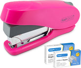 Pink Rapesco Luna Less Effort Half-Strip Front-Loading Stapler with 2000 staples for easy paper binding.