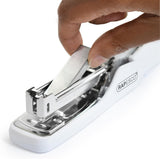 Rapesco X5 hot pink stapler stacking up to 25 sheets, designed for less effort and easy stapling.