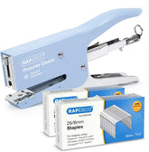 Rapesco Porpoise Classic Stapling Pliers set with 10,000 staples in powder blue, ideal for quick and secure stapling.