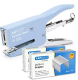 Rapesco Porpoise Classic Stapling Pliers set with 10,000 staples in powder blue, ideal for quick and secure stapling.