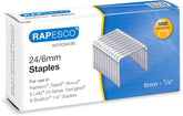 Rapesco galvanised staples, 24/6mm size, for stationery and filing, in a pack of 5000.