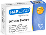 Rapesco galvanized staples, 26/6mm size, pack of 1000, suitable for standard staplers in stationery and filing.