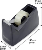 Rapesco 300 tape dispenser with four black tape rolls, featuring a sturdy plastic body and easy-to-use design for office use.