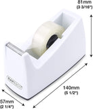 Rapesco 300 tape dispenser with four white tape rolls, durable plastic office tool for easy tape dispensing.