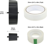 Rapesco 500 heavy-duty tape dispenser with two black tape rolls, sturdy plastic construction, and ergonomic handle.