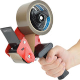 Rapesco 960 tape dispenser with brown antibacterial packing tape, plastic office supply for sealing packages and parcels.