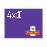 Royal Mail Queen Elizabeth II barcoded definitive postage stamps, 4 x 1st class stamp pack, featuring royal portrait designs.