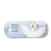 Sass & Belle duck-shaped glasses case made of clear glass with decorative details, designed for storing eyeglasses or sunglasses.