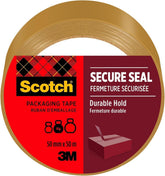Brown Scotch Secure Seal Packaging Tape 50mm x 50m roll for sealing boxes and parcels, ideal for shipping and packing supplies.