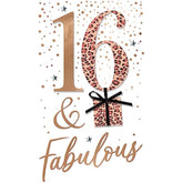 Second Nature 16 & Fabulous birthday greeting card with embellished leopard print and champagne design for 16th birthday celebration