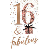 Second Nature 16 & Fabulous birthday greeting card with embellished leopard print and champagne design for 16th birthday celebration
