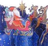 Second Nature 3D pop-up Santa and sleigh Christmas greeting card featuring festive holiday imagery.